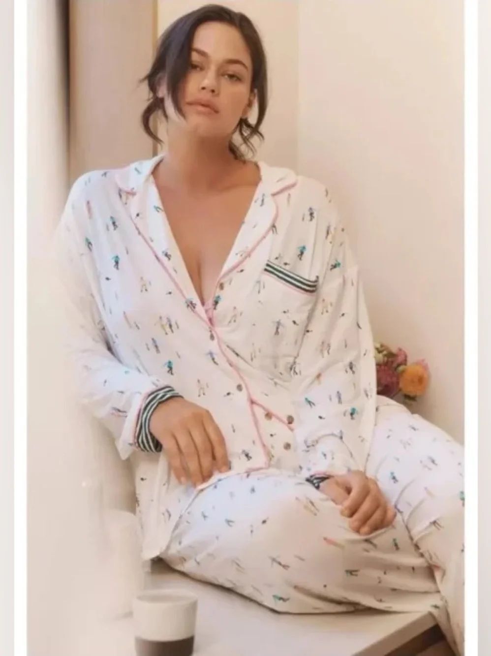 Anthropologie Emily Isabella Briar Piped Ice Skater Pajama Set NWT